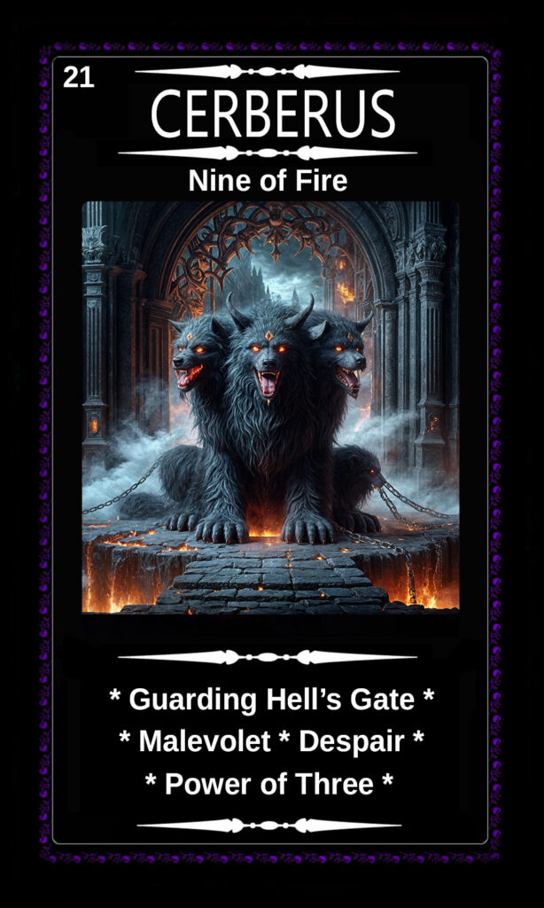 Mythical Oracle Card Deck For Sale - Cerberus - Nine of Fire