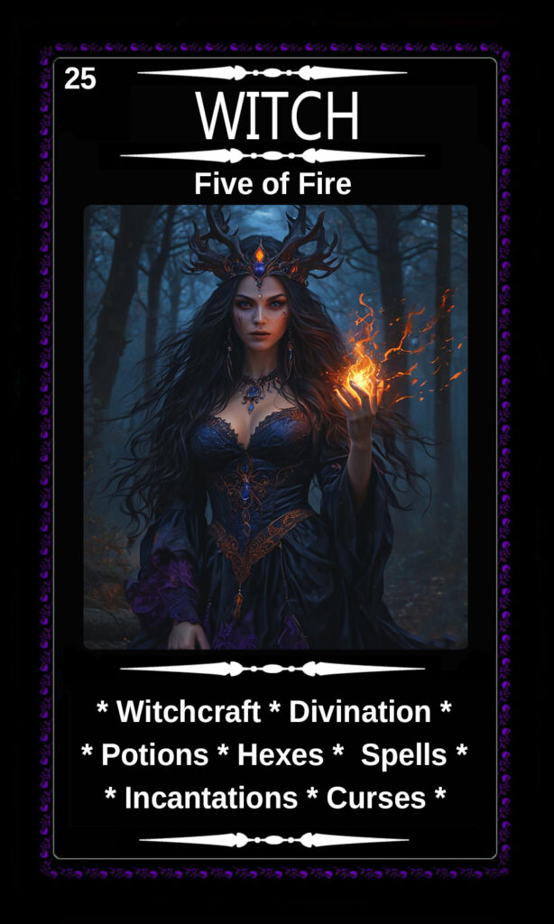 Mythical Oracle Cards Deck For Sale - Witch - Five of Fire